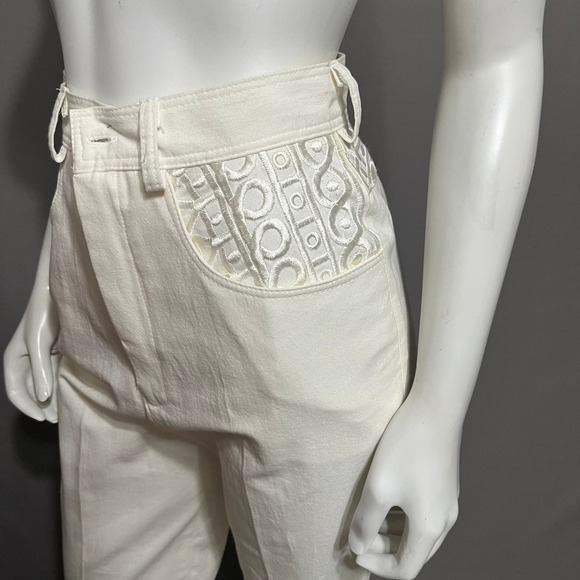 🌟HW Vintage Cream 100% Cotton High Waist Denim Jeans Sz-8 - Picture 6 of 11